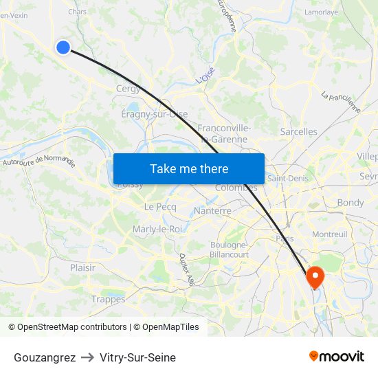 Gouzangrez to Vitry-Sur-Seine map