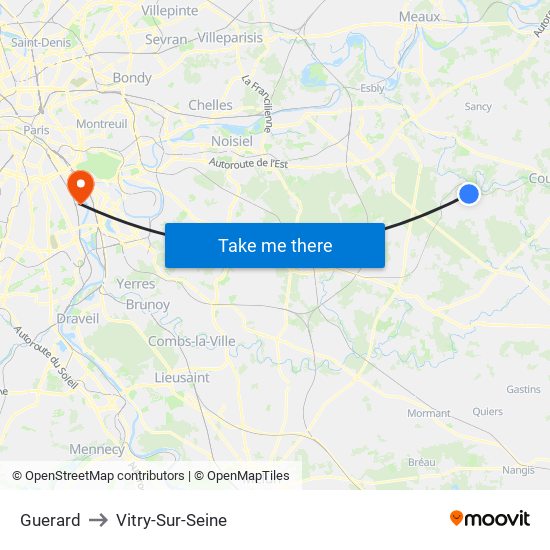 Guerard to Vitry-Sur-Seine map