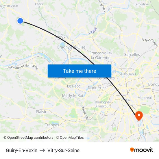 Guiry-En-Vexin to Vitry-Sur-Seine map