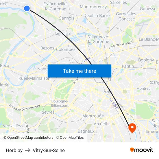 Herblay to Vitry-Sur-Seine map