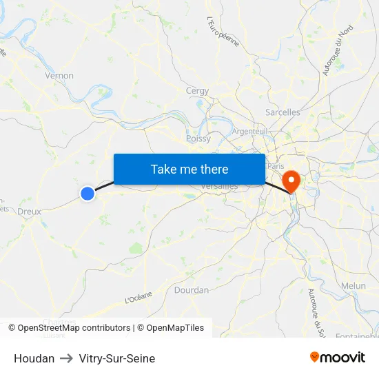 Houdan to Vitry-Sur-Seine map