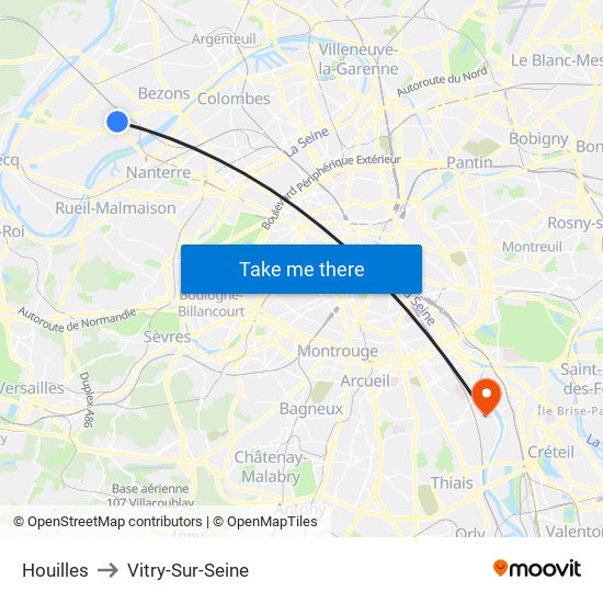 Houilles to Vitry-Sur-Seine map