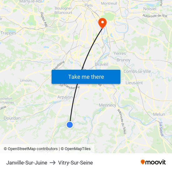 Janville-Sur-Juine to Vitry-Sur-Seine map