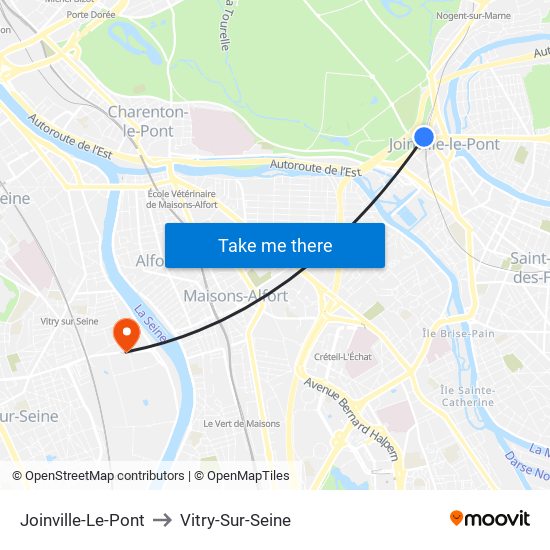 Joinville-Le-Pont to Vitry-Sur-Seine map