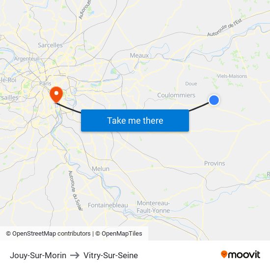 Jouy-Sur-Morin to Vitry-Sur-Seine map