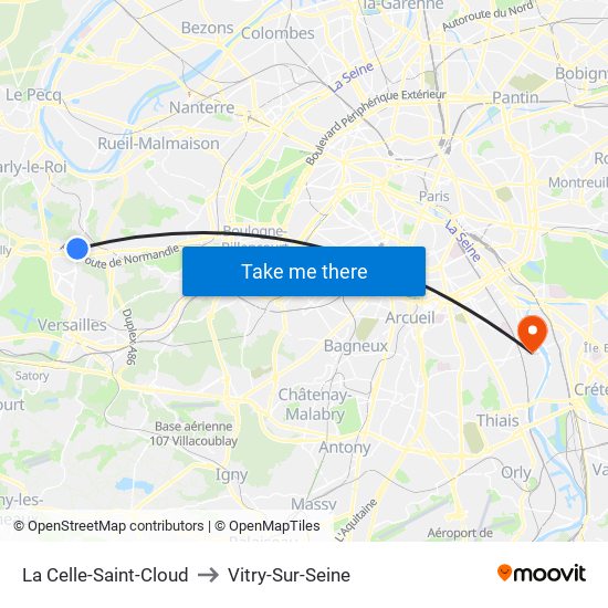 La Celle-Saint-Cloud to Vitry-Sur-Seine map