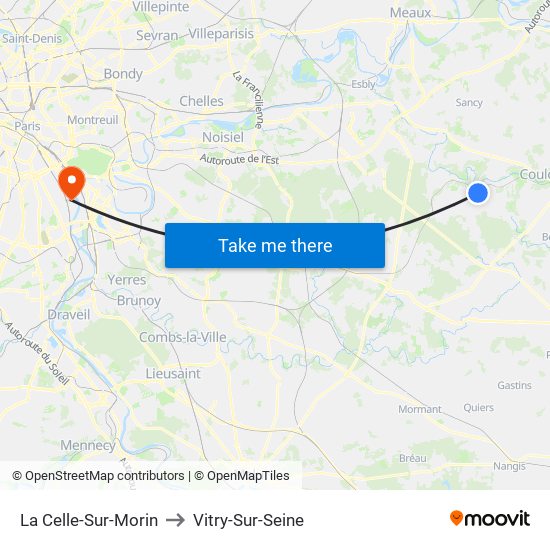 La Celle-Sur-Morin to Vitry-Sur-Seine map