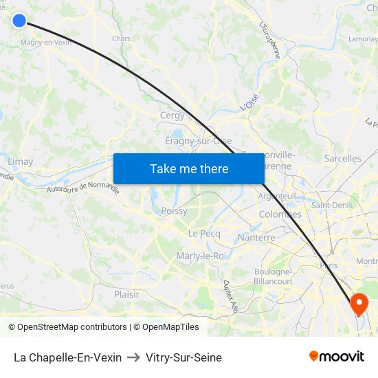 La Chapelle-En-Vexin to Vitry-Sur-Seine map
