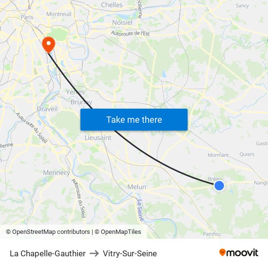 La Chapelle-Gauthier to Vitry-Sur-Seine map