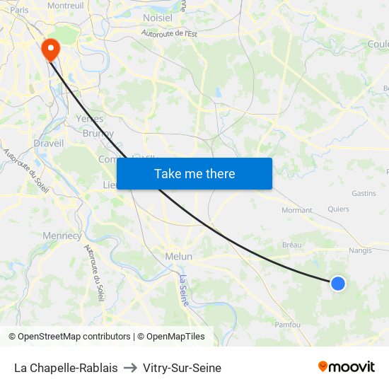 La Chapelle-Rablais to Vitry-Sur-Seine map