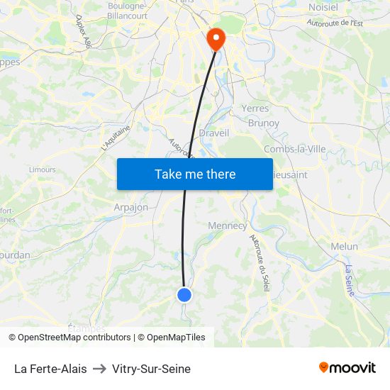 La Ferte-Alais to Vitry-Sur-Seine map