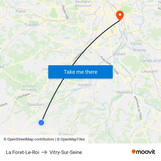 La Foret-Le-Roi to Vitry-Sur-Seine map