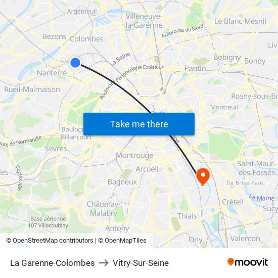 La Garenne-Colombes to Vitry-Sur-Seine map