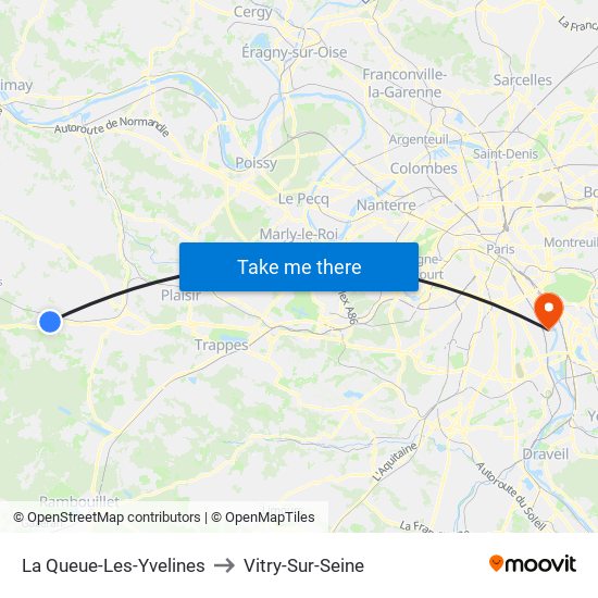La Queue-Les-Yvelines to Vitry-Sur-Seine map