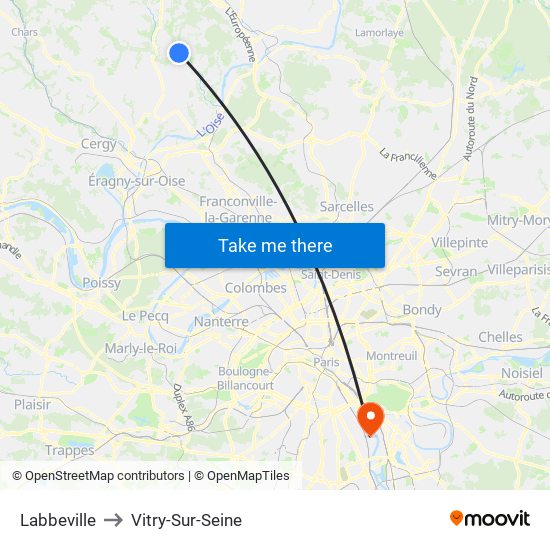 Labbeville to Vitry-Sur-Seine map