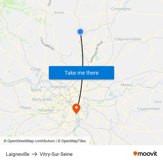 Laigneville to Vitry-Sur-Seine map