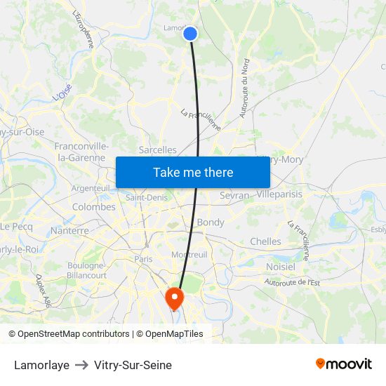 Lamorlaye to Vitry-Sur-Seine map