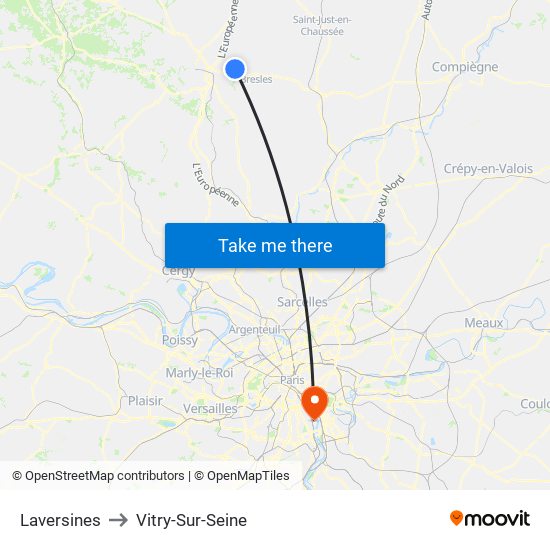 Laversines to Vitry-Sur-Seine map