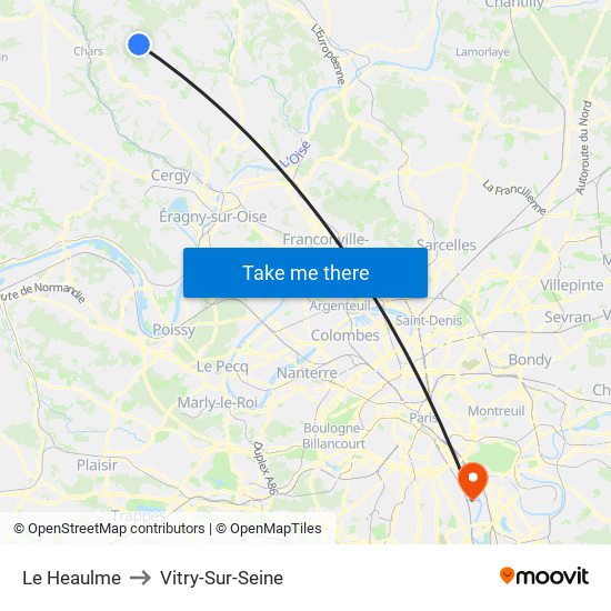 Le Heaulme to Vitry-Sur-Seine map