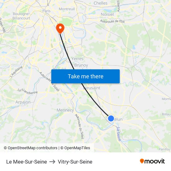 Le Mee-Sur-Seine to Vitry-Sur-Seine map