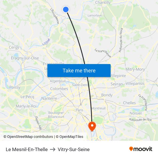 Le Mesnil-En-Thelle to Vitry-Sur-Seine map