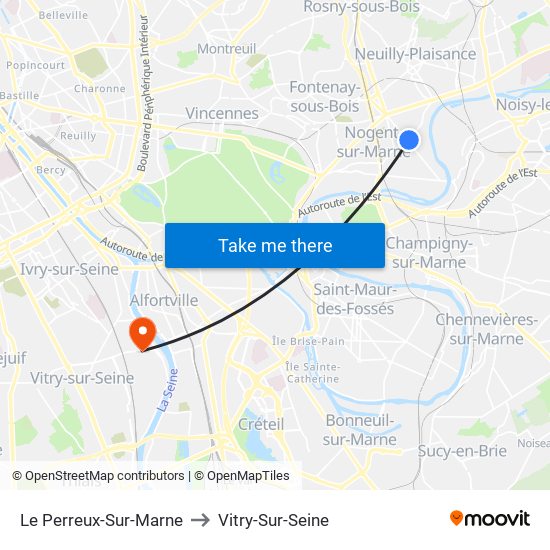 Le Perreux-Sur-Marne to Vitry-Sur-Seine map