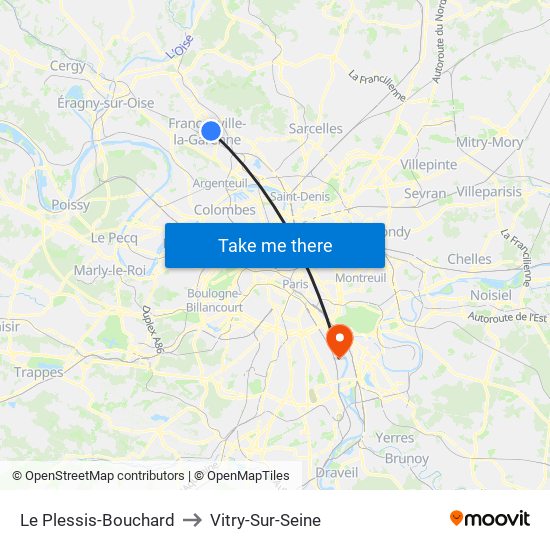 Le Plessis-Bouchard to Vitry-Sur-Seine map