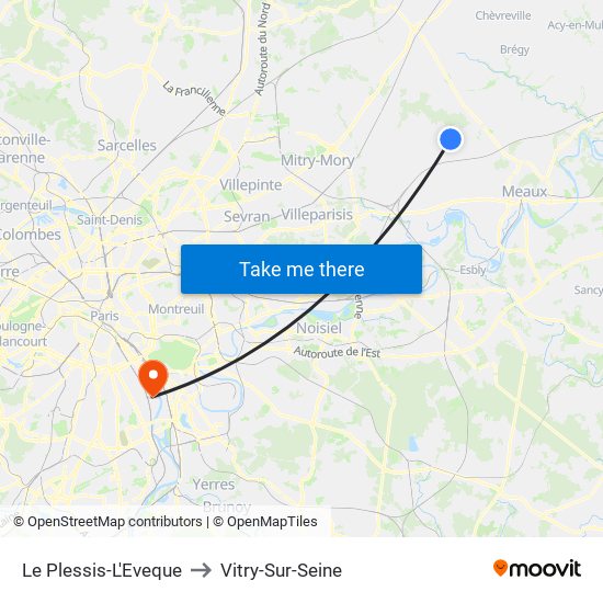 Le Plessis-L'Eveque to Vitry-Sur-Seine map