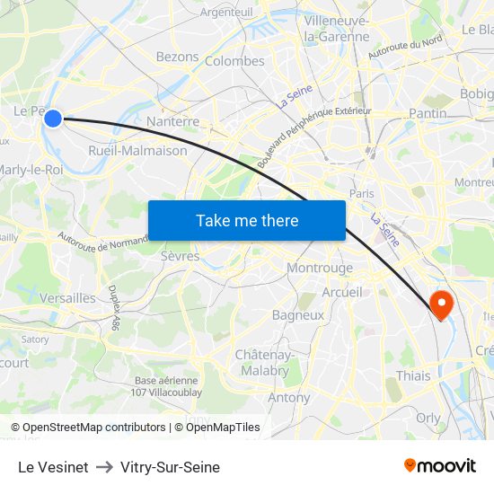 Le Vesinet to Vitry-Sur-Seine map