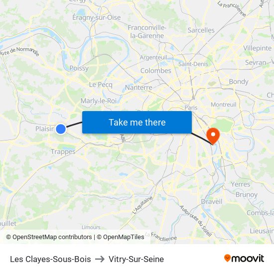 Les Clayes-Sous-Bois to Vitry-Sur-Seine map