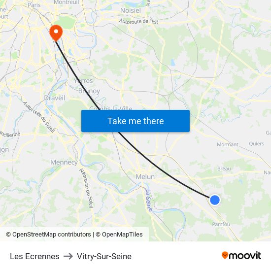 Les Ecrennes to Vitry-Sur-Seine map