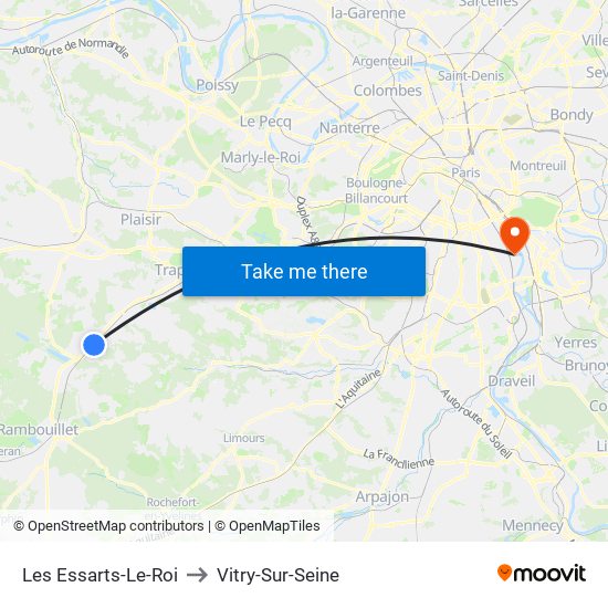 Les Essarts-Le-Roi to Vitry-Sur-Seine map