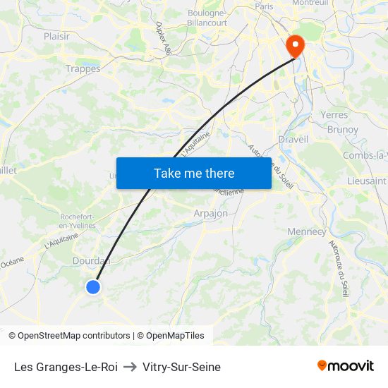 Les Granges-Le-Roi to Vitry-Sur-Seine map