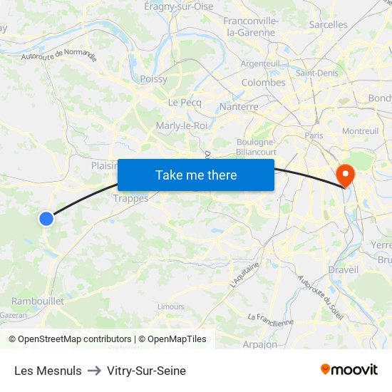 Les Mesnuls to Vitry-Sur-Seine map