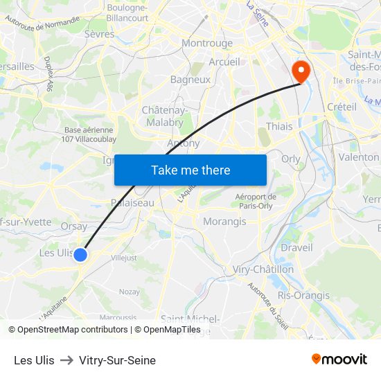 Les Ulis to Vitry-Sur-Seine map