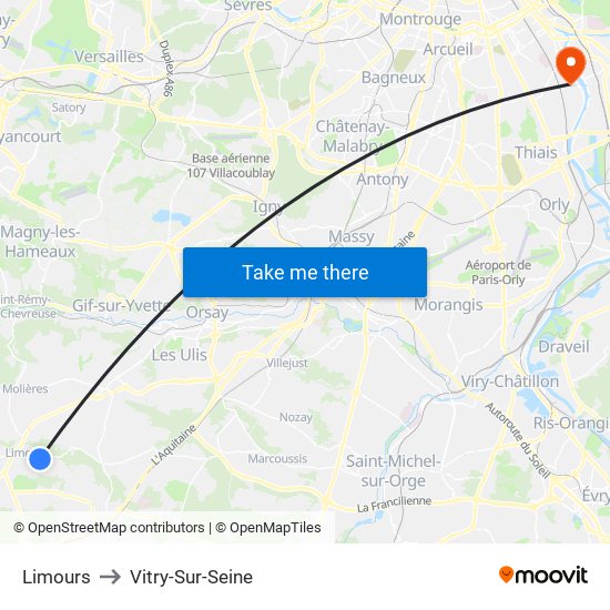 Limours to Vitry-Sur-Seine map