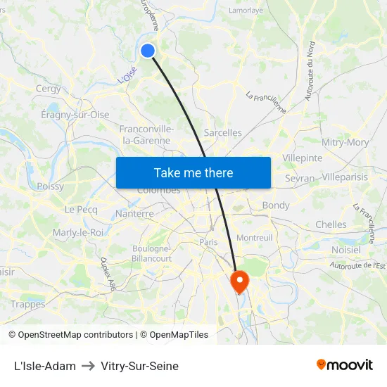 L'Isle-Adam to Vitry-Sur-Seine map