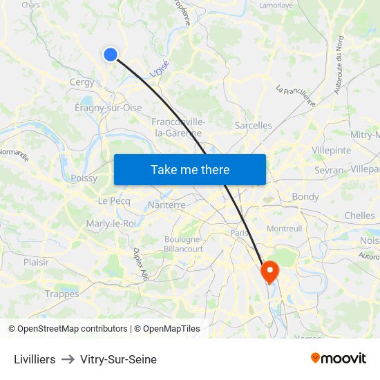 Livilliers to Vitry-Sur-Seine map