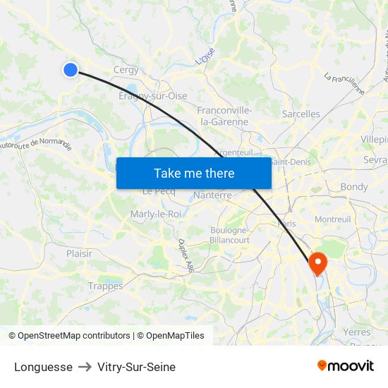 Longuesse to Vitry-Sur-Seine map