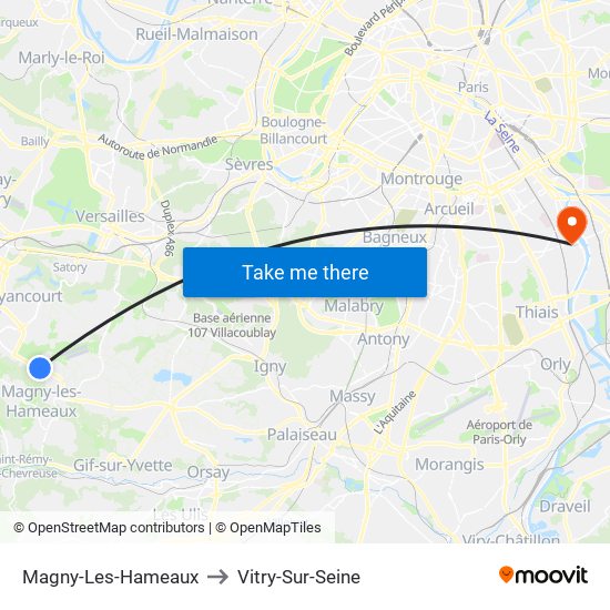 Magny-Les-Hameaux to Vitry-Sur-Seine map