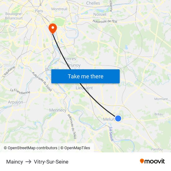 Maincy to Vitry-Sur-Seine map