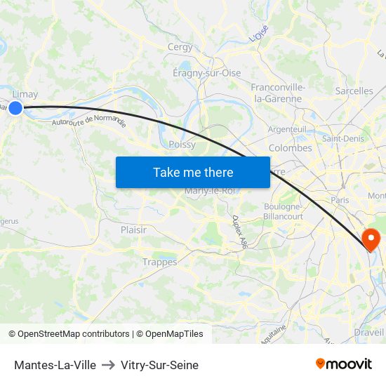 Mantes-La-Ville to Vitry-Sur-Seine map