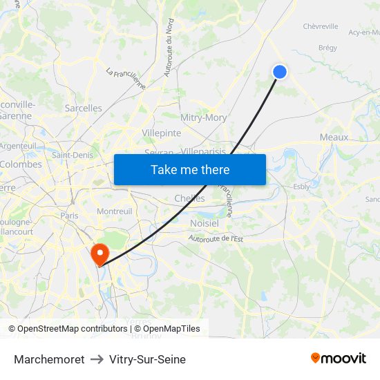 Marchemoret to Vitry-Sur-Seine map