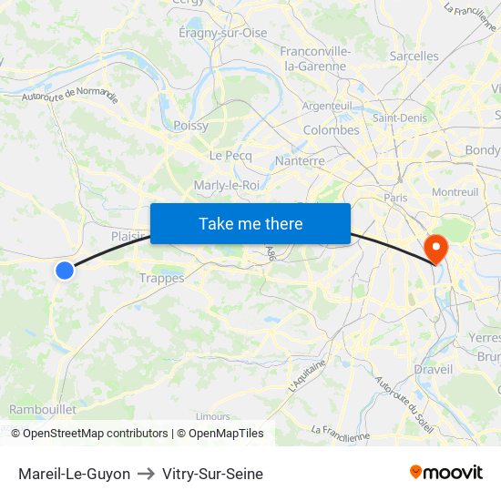Mareil-Le-Guyon to Vitry-Sur-Seine map