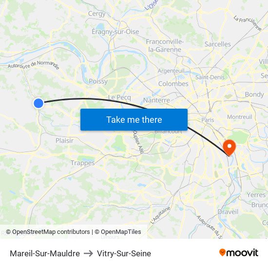 Mareil-Sur-Mauldre to Vitry-Sur-Seine map