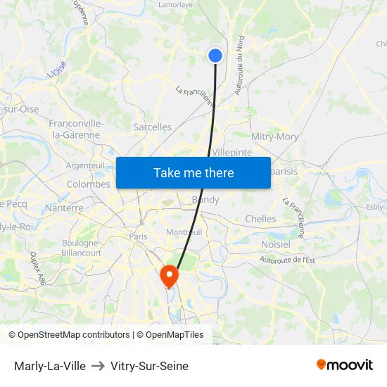 Marly-La-Ville to Vitry-Sur-Seine map