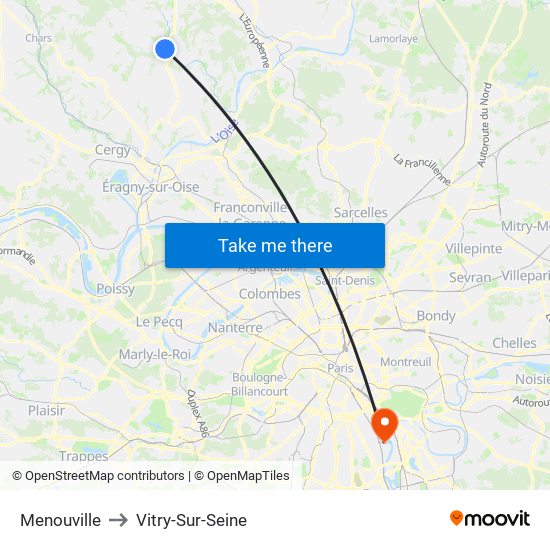 Menouville to Vitry-Sur-Seine map