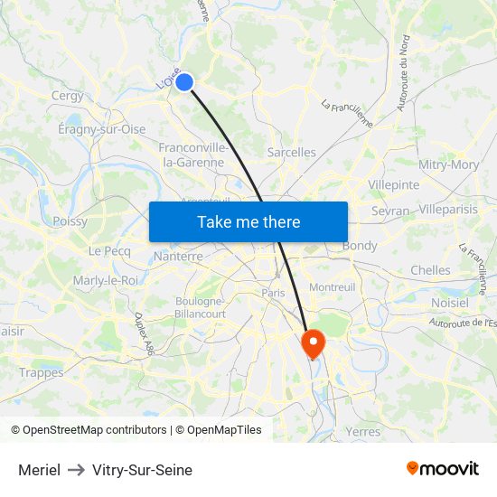 Meriel to Vitry-Sur-Seine map