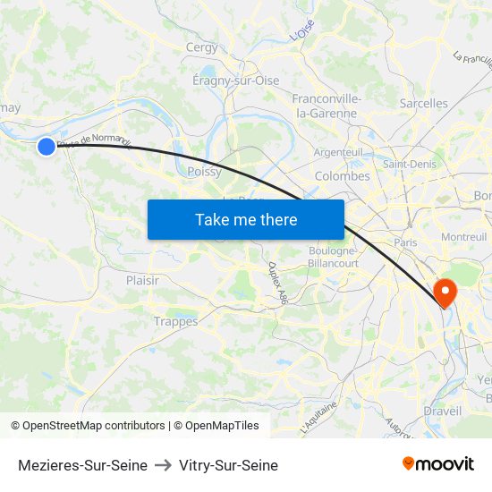 Mezieres-Sur-Seine to Vitry-Sur-Seine map