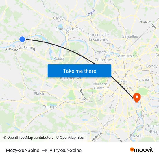 Mezy-Sur-Seine to Vitry-Sur-Seine map